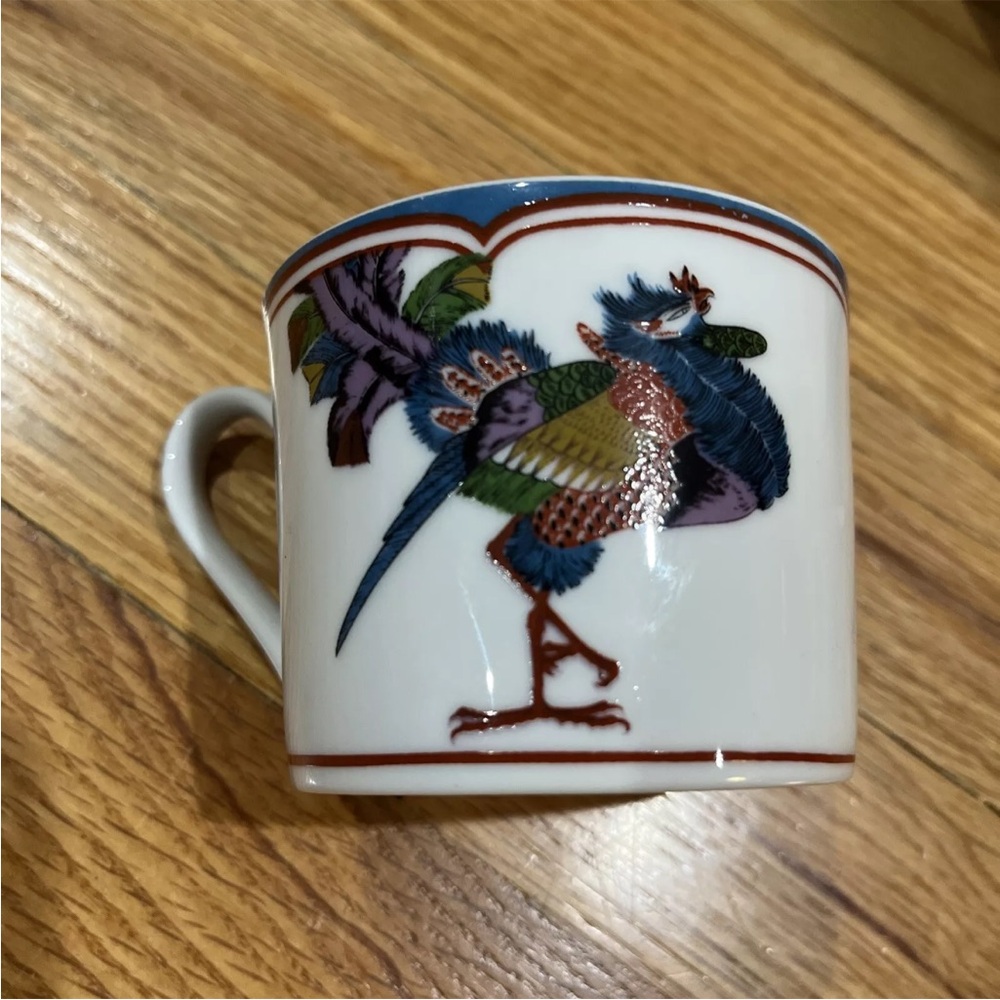 Vintage Georges Briard colorful peacock Rooster Design Mug